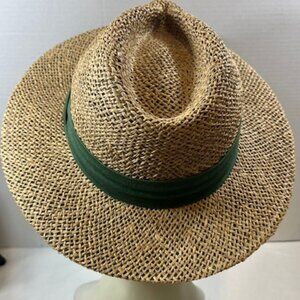 Dorfman Pacific Co Natural Fiber Straw Fedora Sun Hat w/Green Band